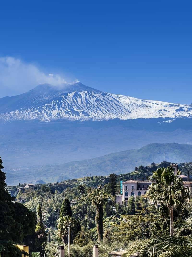 Etna innevato visto da Taormina
